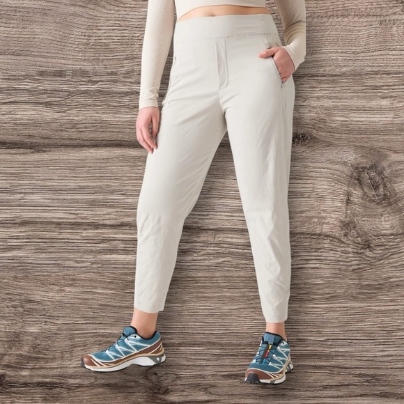 Athleta straight-leg joggers in size 18. These pants have a relaxed fit, a wide - Picture 2 of 16